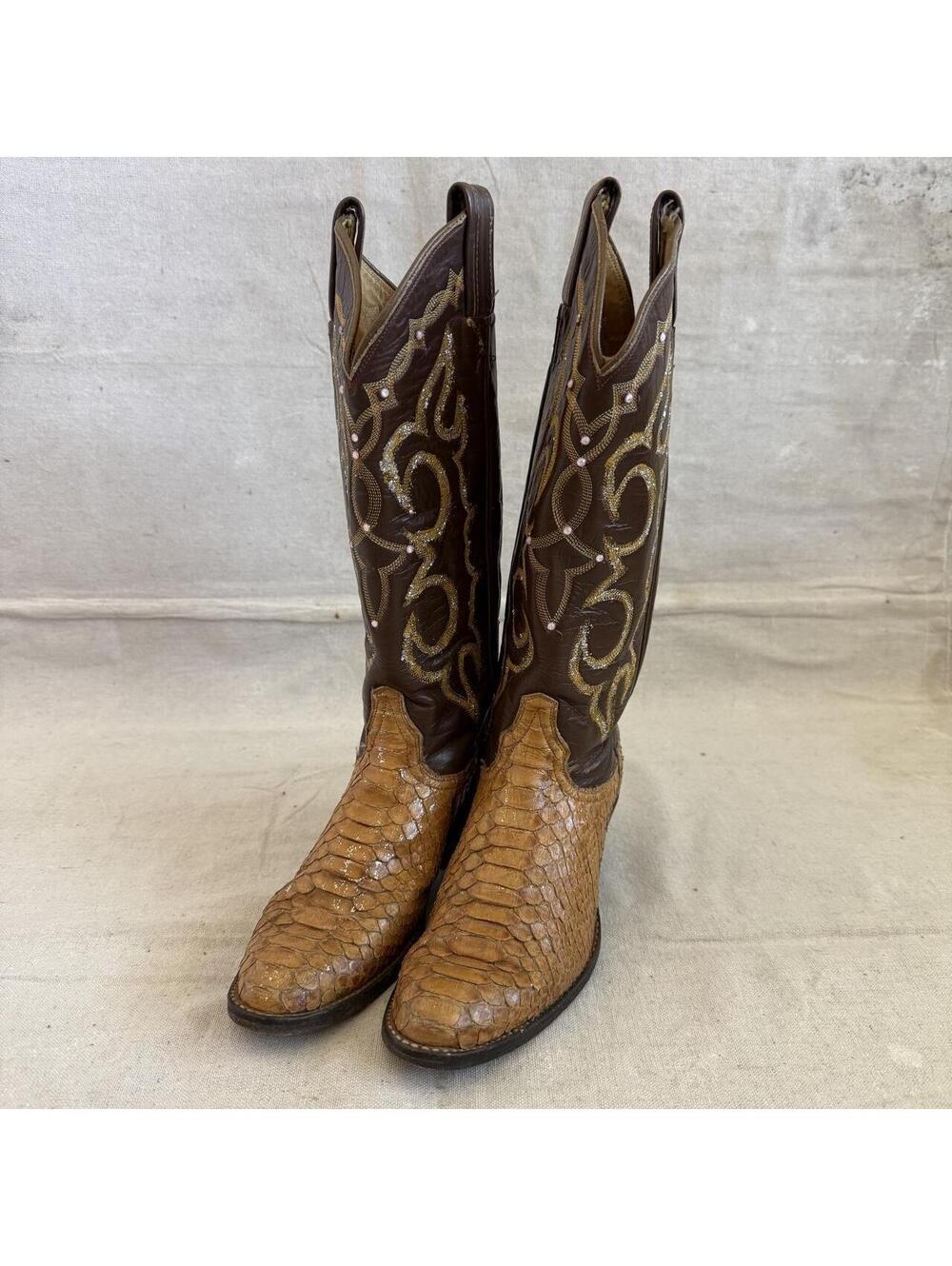 Tony Lama Python Pointy Toe with Dark Brown Shaft Glitter and Gems Women Size 5